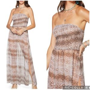 Ramy Brook Calista Strapless Swim Cover Up Dress Snakeskin Print‎ L